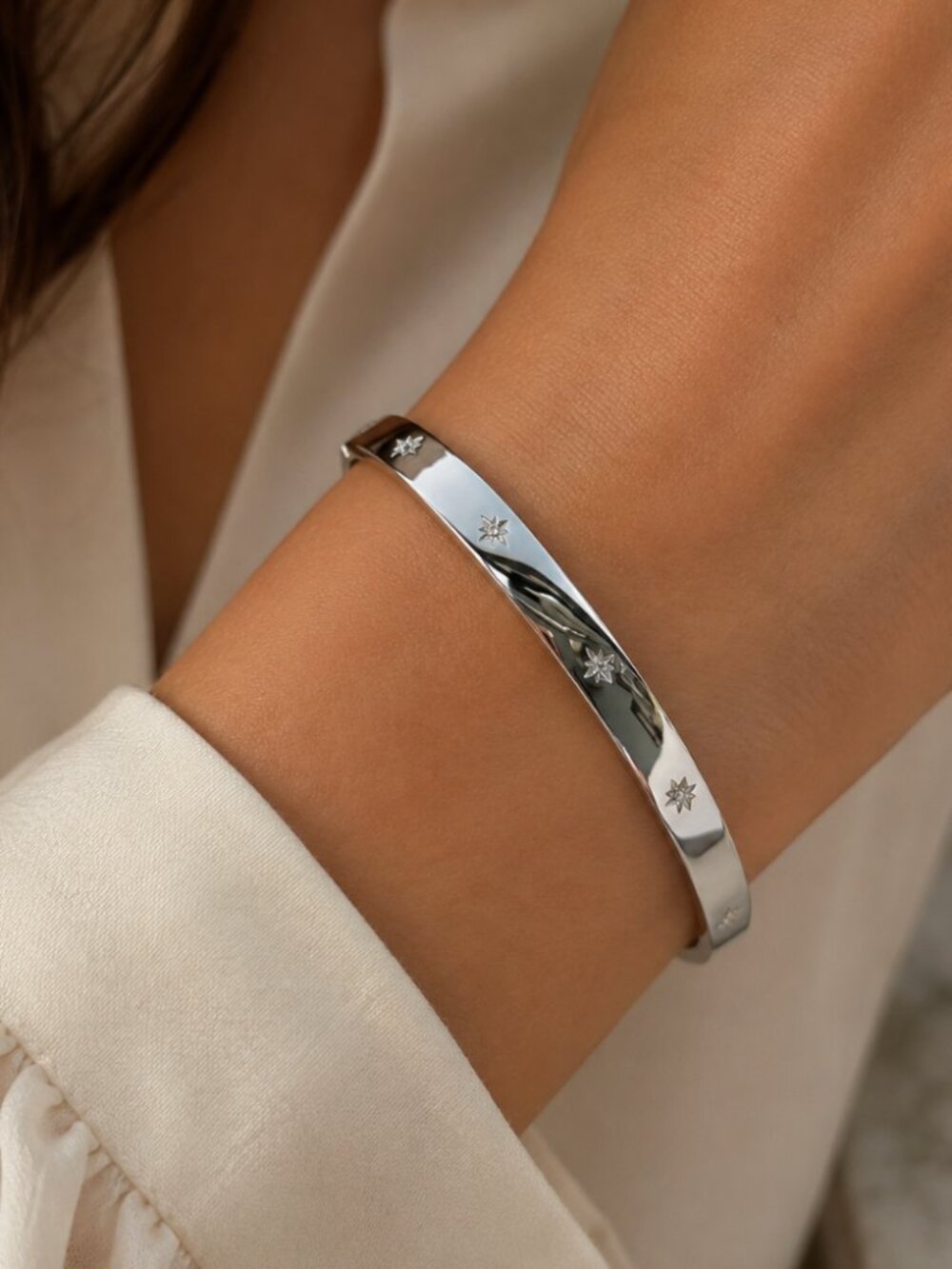 925 Sterling Silver Cuff Bracelet Star Bracelet Celestial Bangle Bracelet